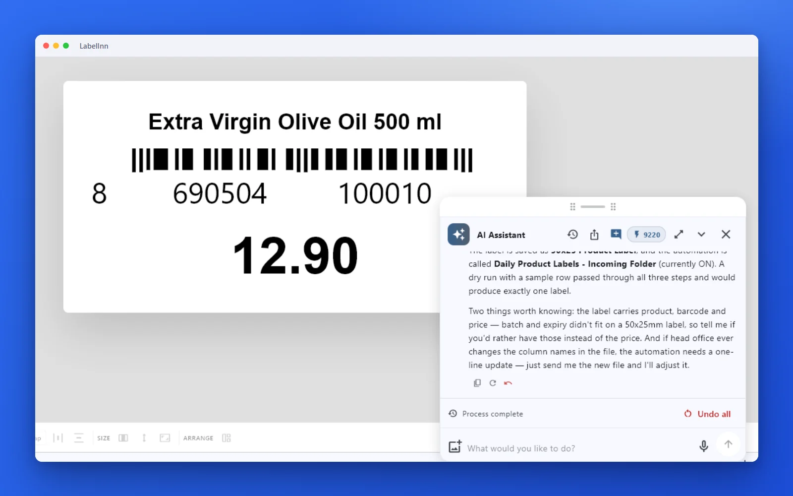 LabelInn watched folder turning dropped CSV files into labels — LabelInn