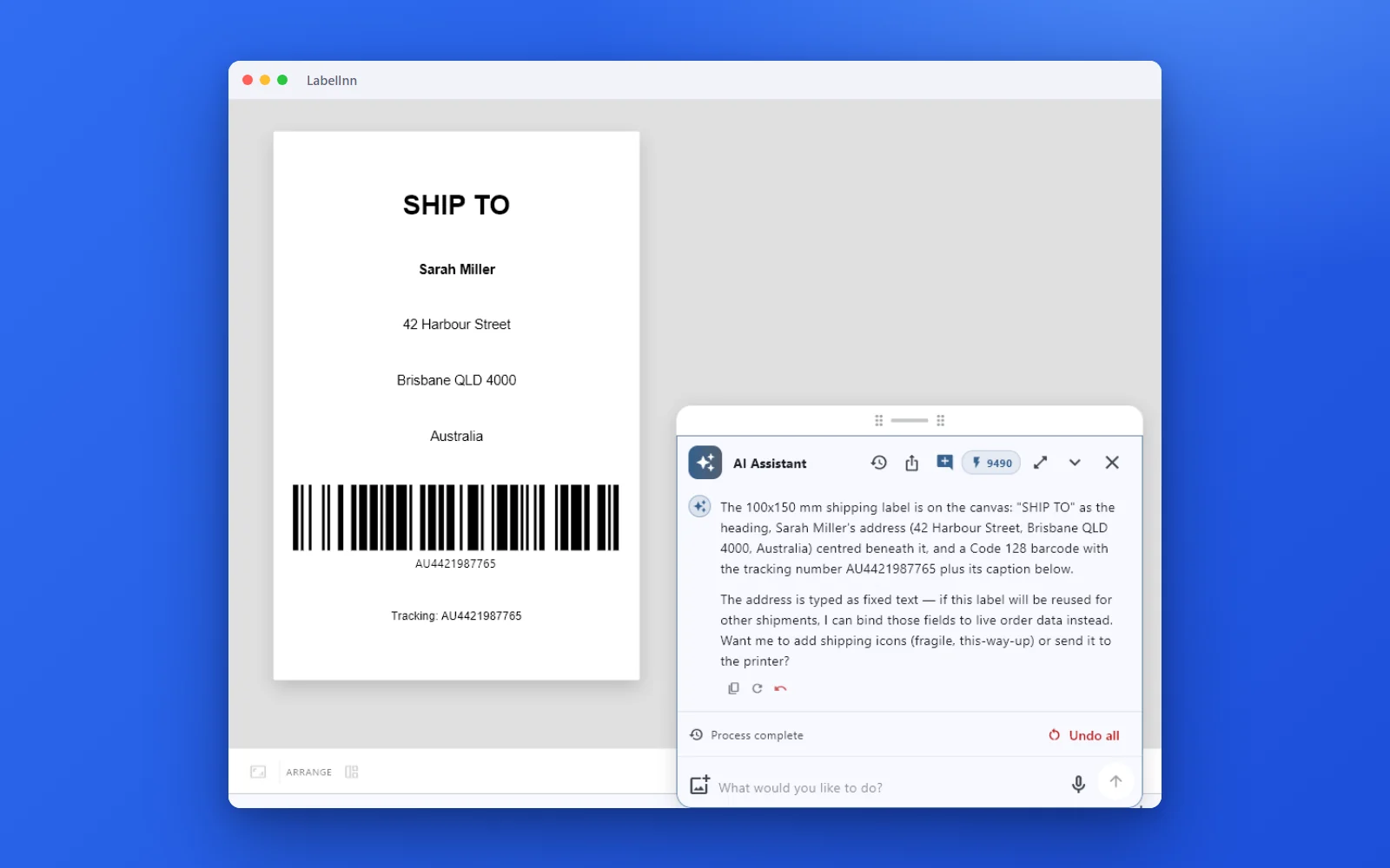 Describe the label: LabelInn screenshot