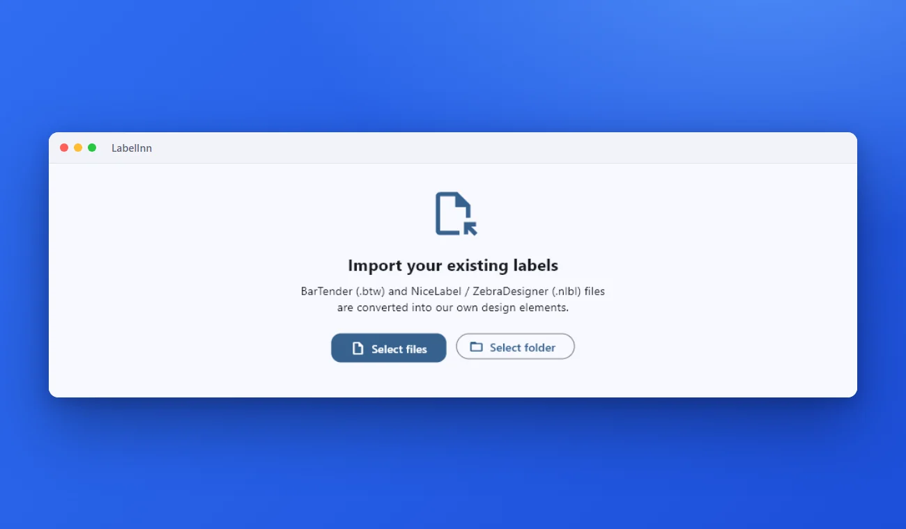 LabelInn import screen opening NiceLabel .nlbl files — LabelInn