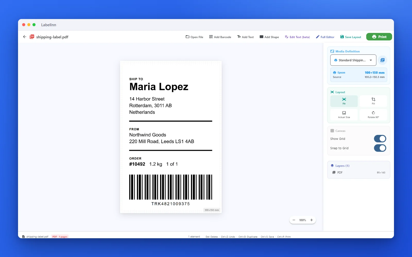 Print a PDF or an image on a label printer — LabelInn