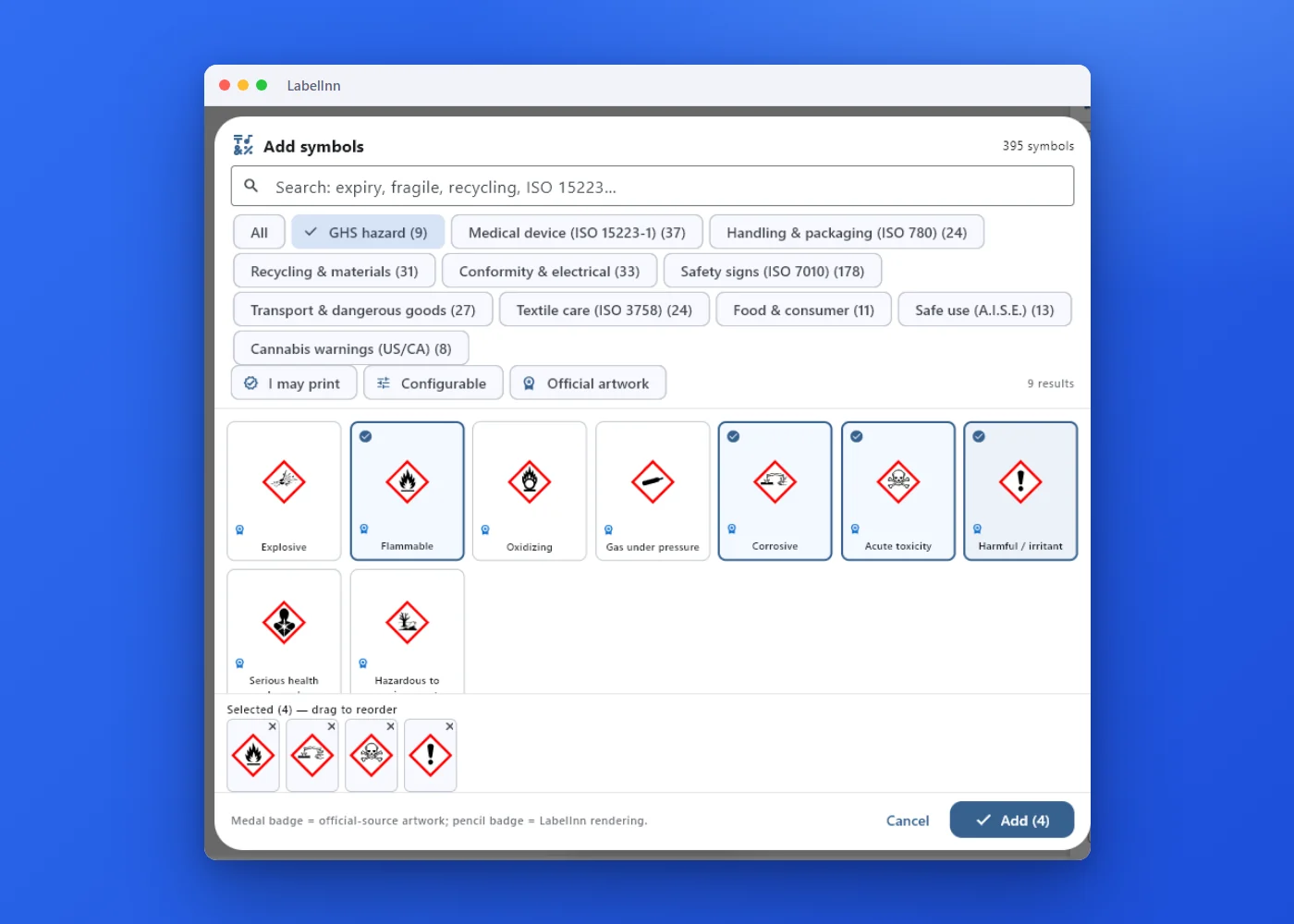 Add GHS hazard symbols to a label — LabelInn