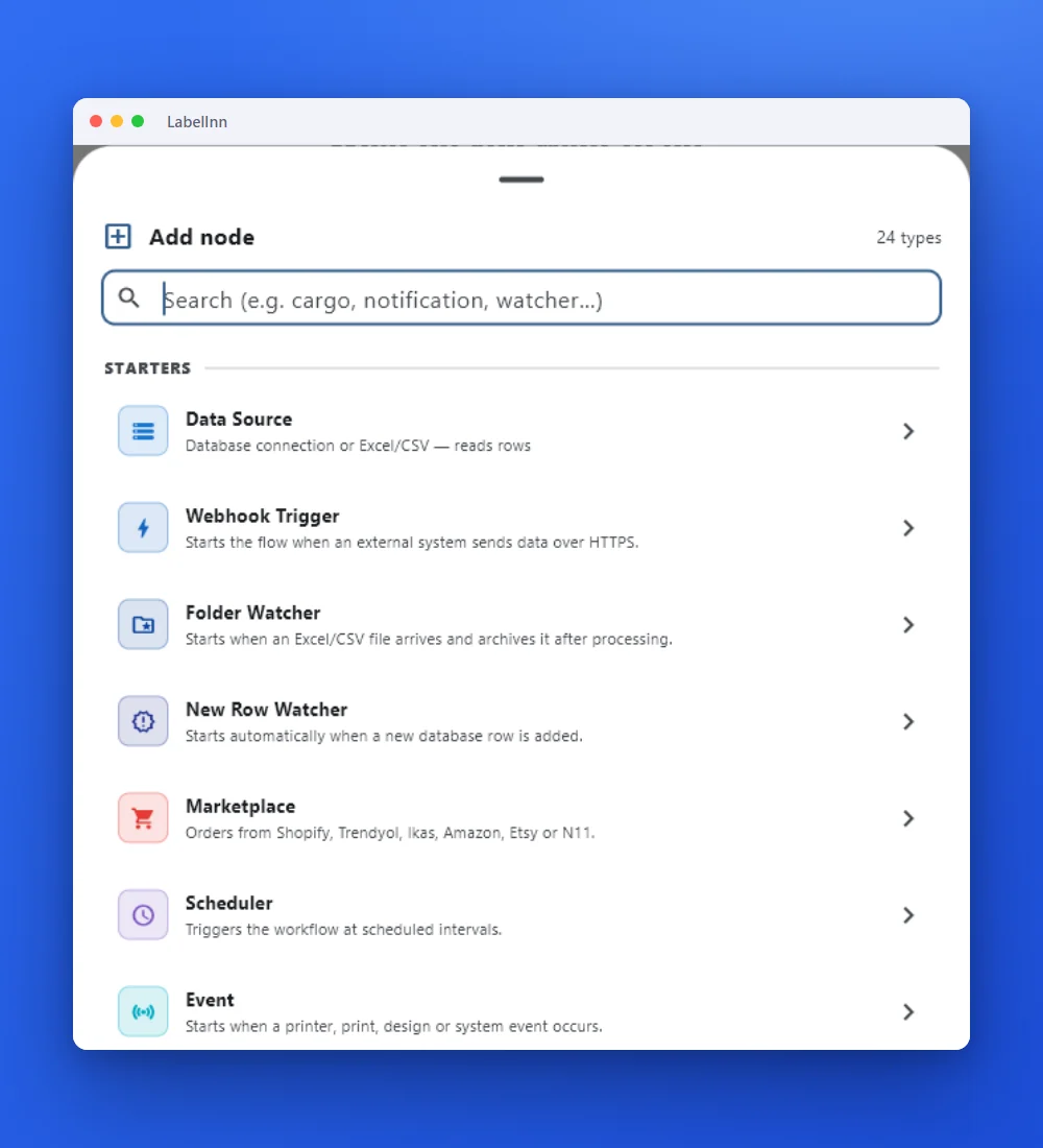 Add the first node: LabelInn screenshot
