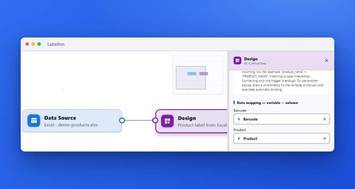 Draw a line from the data to the design: LabelInn screenshot