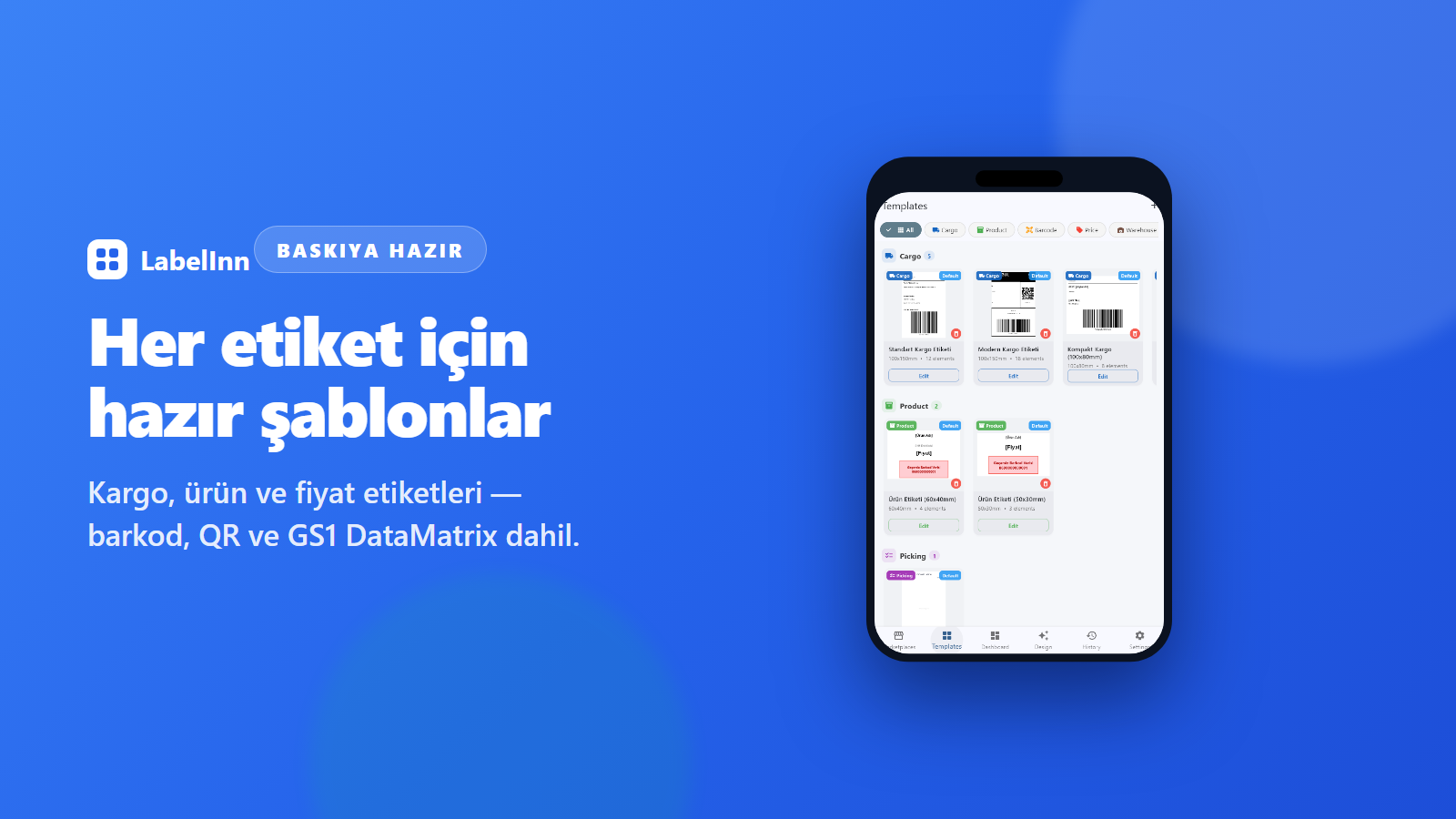 LabelInn etiket tasarımcısı, baskı ekranı ve baskı geçmişi